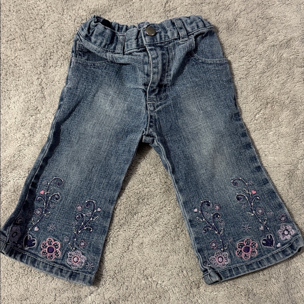 Faded Glory Kids Jeans with Floral Embroidery - Blue